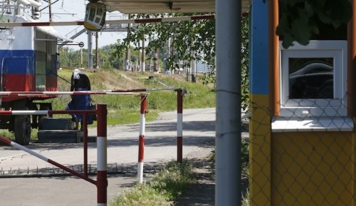 A view shows a checkpoint on the Ukrainian-Russian border near the settlement of Uspenka in Donetsk region
